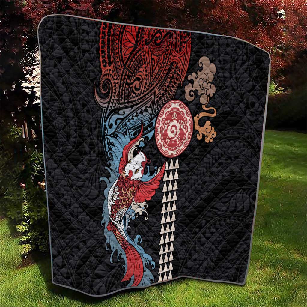 Hawaii and Japanese Together Quilt Koi Fish and Kakau Pattern LT03 - Polynesian Pride