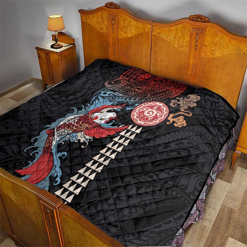 Hawaii and Japanese Together Quilt Koi Fish and Kakau Pattern LT03 - Polynesian Pride