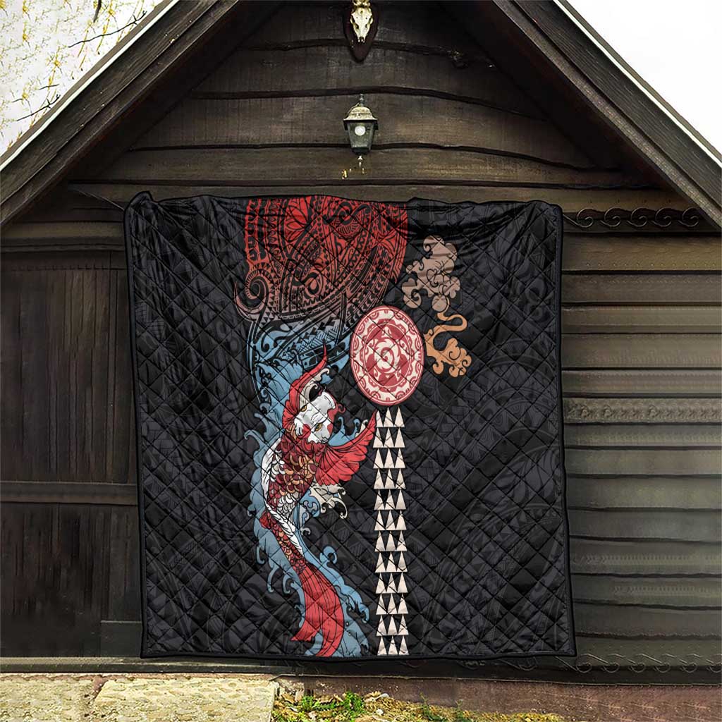 Hawaii and Japanese Together Quilt Koi Fish and Kakau Pattern LT03 - Polynesian Pride