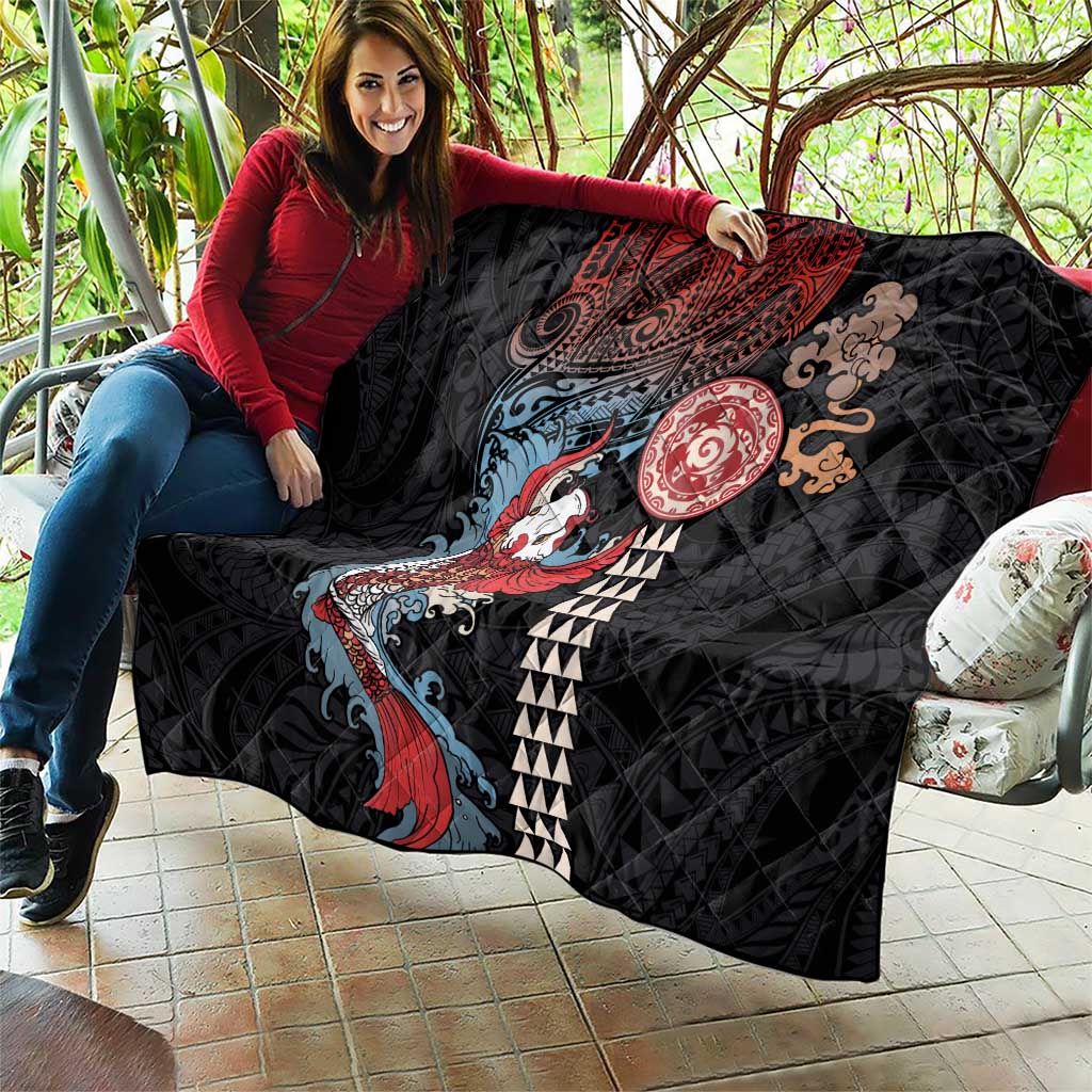 Hawaii and Japanese Together Quilt Koi Fish and Kakau Pattern LT03 - Polynesian Pride