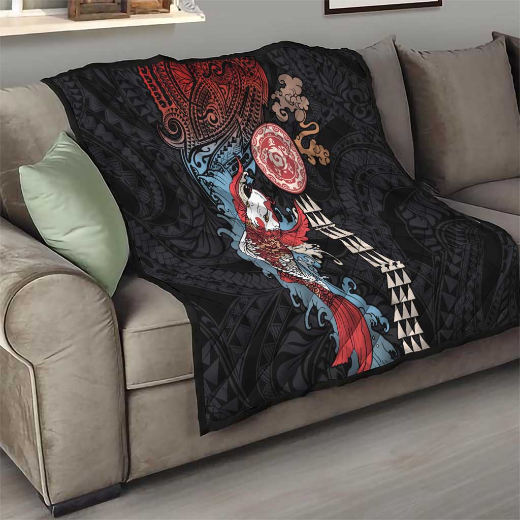 Hawaii and Japanese Together Quilt Koi Fish and Kakau Pattern LT03 - Polynesian Pride