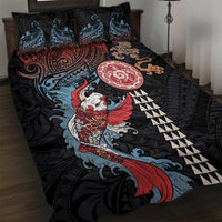 Hawaii and Japanese Together Quilt Bed Set Koi Fish and Kakau Pattern LT03 Black - Polynesian Pride