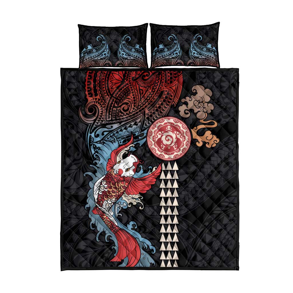 Hawaii and Japanese Together Quilt Bed Set Koi Fish and Kakau Pattern LT03 - Polynesian Pride