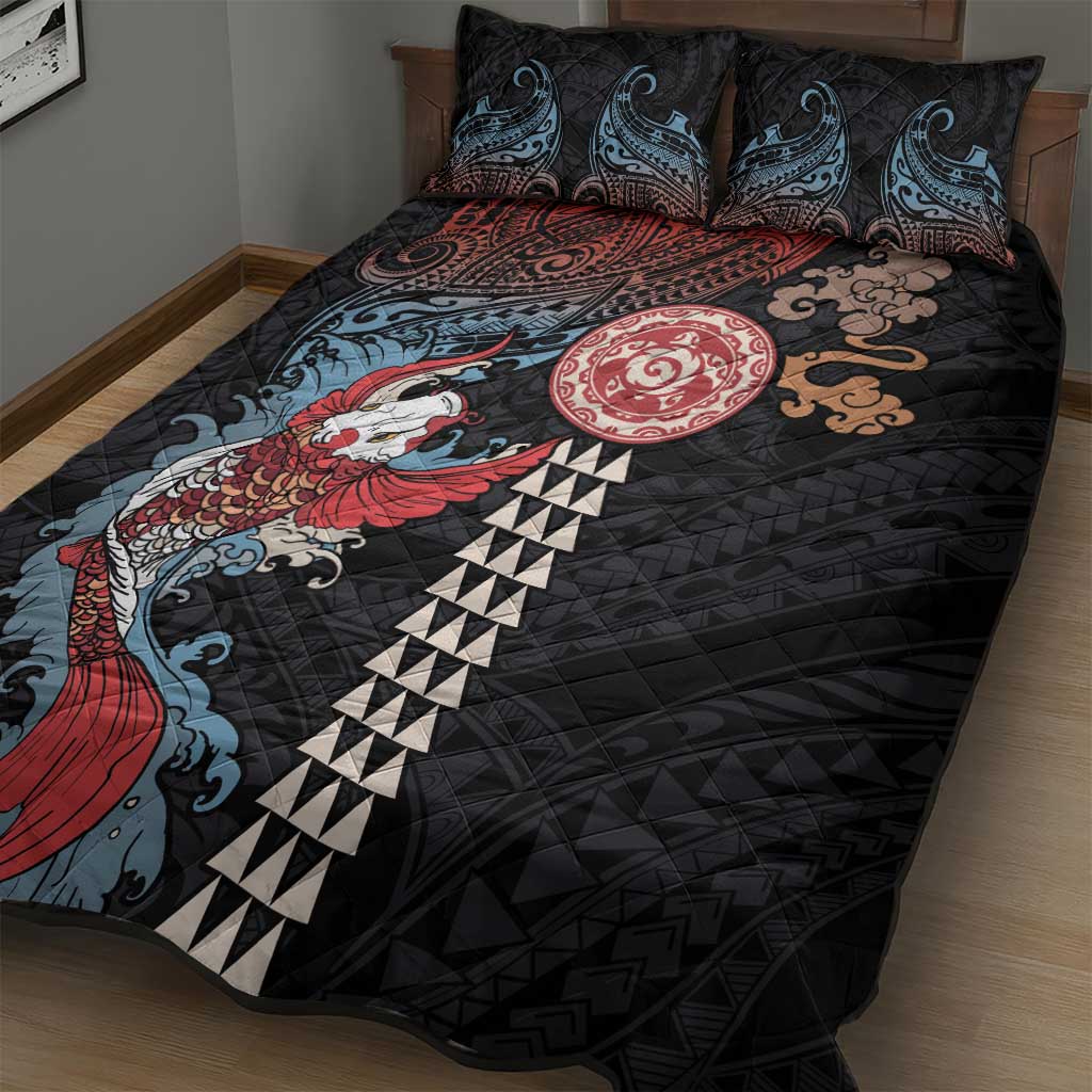 Hawaii and Japanese Together Quilt Bed Set Koi Fish and Kakau Pattern LT03 - Polynesian Pride