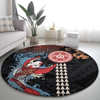 Hawaii and Japanese Together Round Carpet Koi Fish and Kakau Pattern LT03 - Polynesian Pride