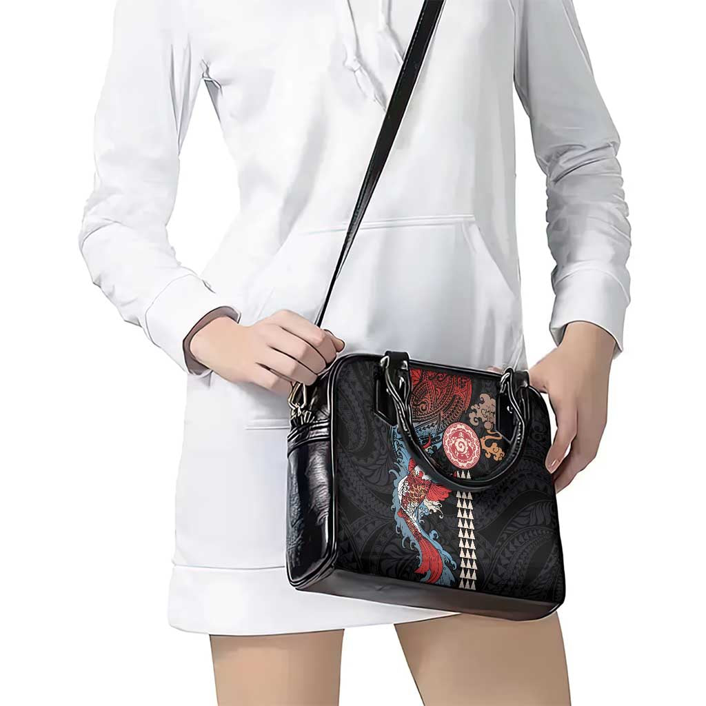 Hawaii and Japanese Together Shoulder Handbag Koi Fish and Kakau Pattern LT03 - Polynesian Pride