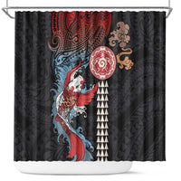Hawaii and Japanese Together Shower Curtain Koi Fish and Kakau Pattern LT03 Black - Polynesian Pride