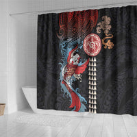 Hawaii and Japanese Together Shower Curtain Koi Fish and Kakau Pattern LT03 - Polynesian Pride