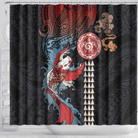 Hawaii and Japanese Together Shower Curtain Koi Fish and Kakau Pattern LT03 - Polynesian Pride