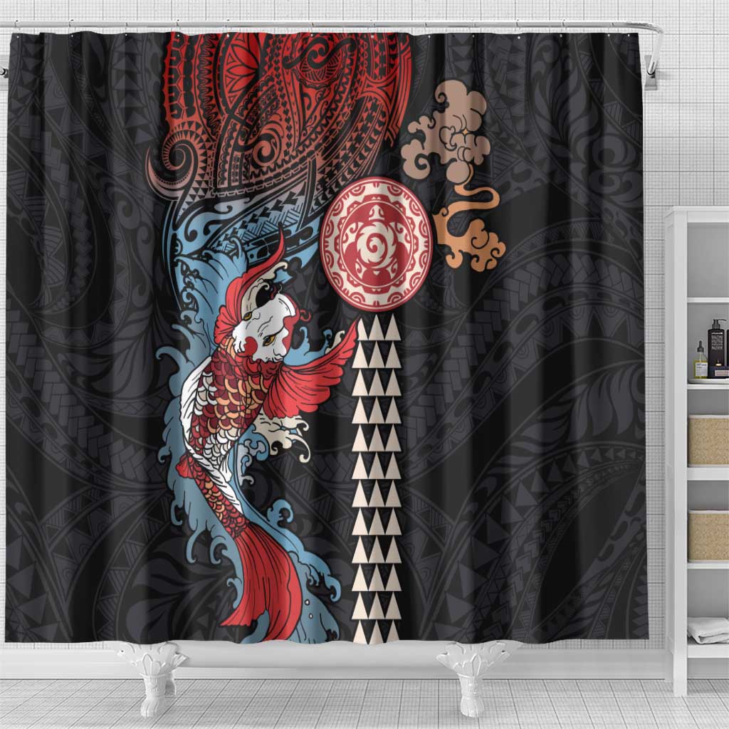 Hawaii and Japanese Together Shower Curtain Koi Fish and Kakau Pattern LT03 - Polynesian Pride