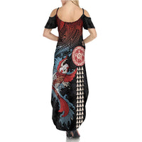 Hawaii and Japanese Together Summer Maxi Dress Koi Fish and Kakau Pattern LT03 - Polynesian Pride