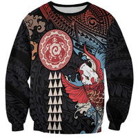 Hawaii and Japanese Together Sweatshirt Koi Fish and Kakau Pattern LT03 Unisex Black - Polynesian Pride