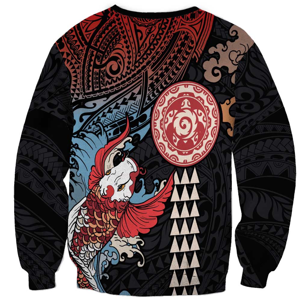 Hawaii and Japanese Together Sweatshirt Koi Fish and Kakau Pattern LT03 - Polynesian Pride