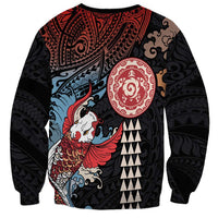 Hawaii and Japanese Together Sweatshirt Koi Fish and Kakau Pattern LT03 - Polynesian Pride
