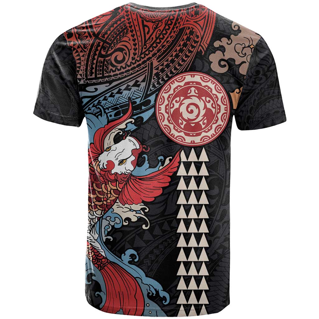 Hawaii and Japanese Together T Shirt Koi Fish and Kakau Pattern LT03 - Polynesian Pride