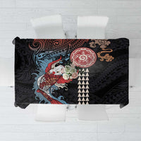 Hawaii and Japanese Together Tablecloth Koi Fish and Kakau Pattern LT03 Black - Polynesian Pride