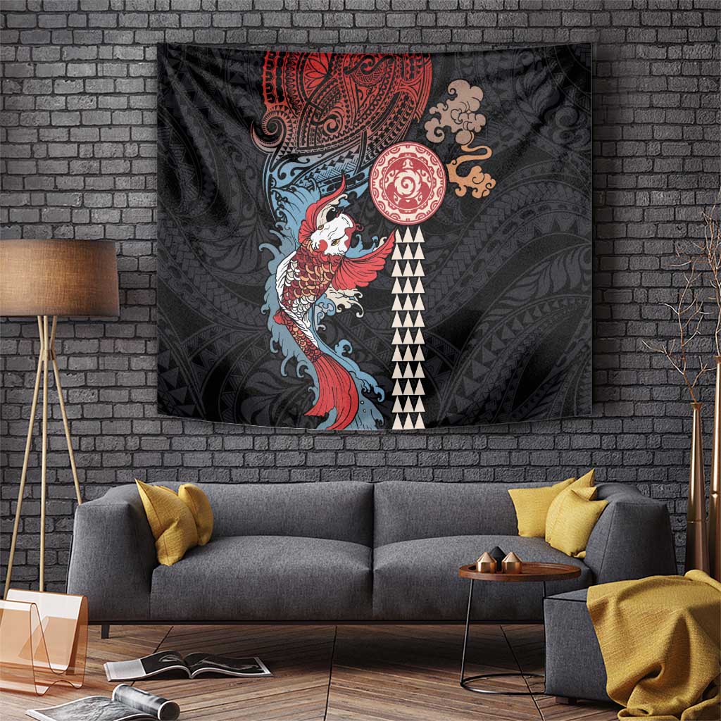 Hawaii and Japanese Together Tapestry Koi Fish and Kakau Pattern LT03 - Polynesian Pride