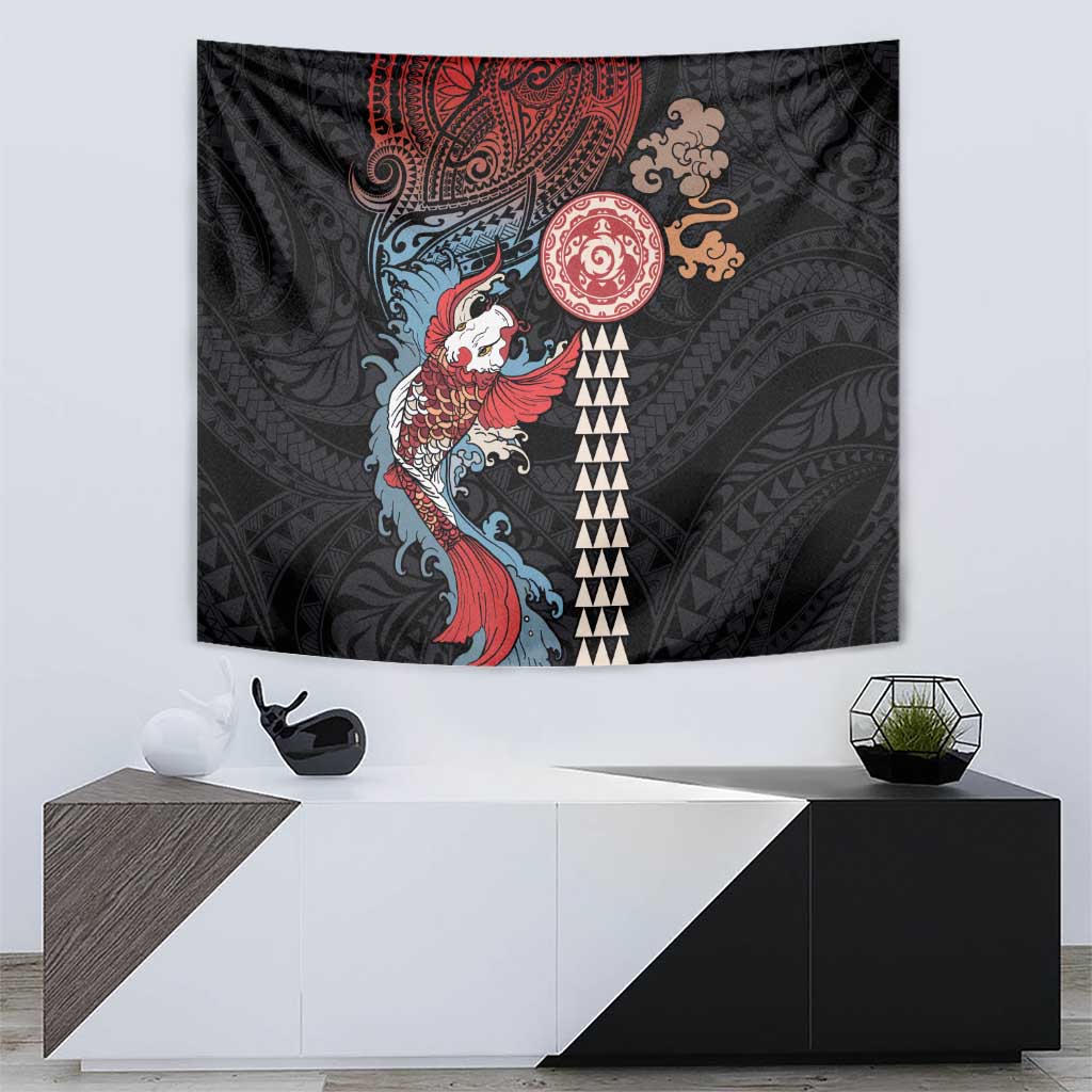 Hawaii and Japanese Together Tapestry Koi Fish and Kakau Pattern LT03 - Polynesian Pride