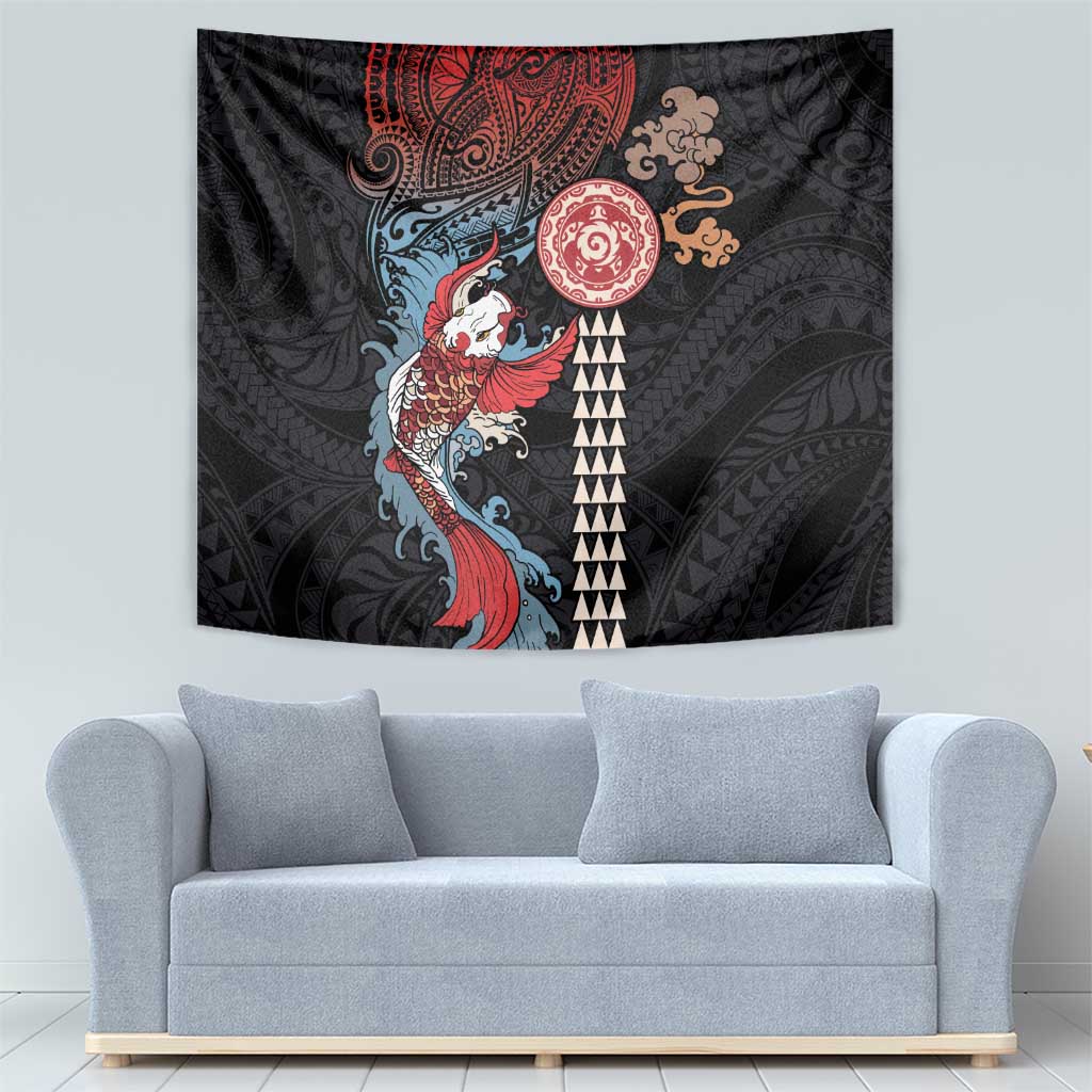 Hawaii and Japanese Together Tapestry Koi Fish and Kakau Pattern LT03 - Polynesian Pride