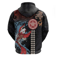 Hawaii and Japanese Together Zip Hoodie Koi Fish and Kakau Pattern LT03 - Polynesian Pride