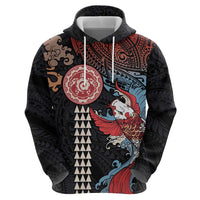Hawaii and Japanese Together Zip Hoodie Koi Fish and Kakau Pattern LT03 - Polynesian Pride