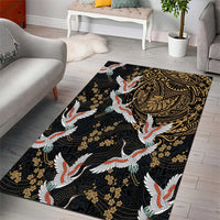 Hawaii and Japanese Together Area Rug Cranes Birds with Kakau Pattern LT03 - Polynesian Pride