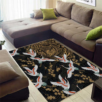 Hawaii and Japanese Together Area Rug Cranes Birds with Kakau Pattern LT03 - Polynesian Pride