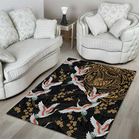 Hawaii and Japanese Together Area Rug Cranes Birds with Kakau Pattern LT03 - Polynesian Pride