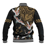 Hawaii and Japanese Together Baseball Jacket Cranes Birds with Kakau Pattern LT03 - Polynesian Pride