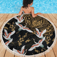 Hawaii and Japanese Together Beach Blanket Cranes Birds with Kakau Pattern LT03 - Polynesian Pride