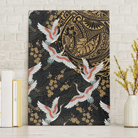 Hawaii and Japanese Together Canvas Wall Art Cranes Birds with Kakau Pattern LT03 Without Frame Black - Polynesian Pride