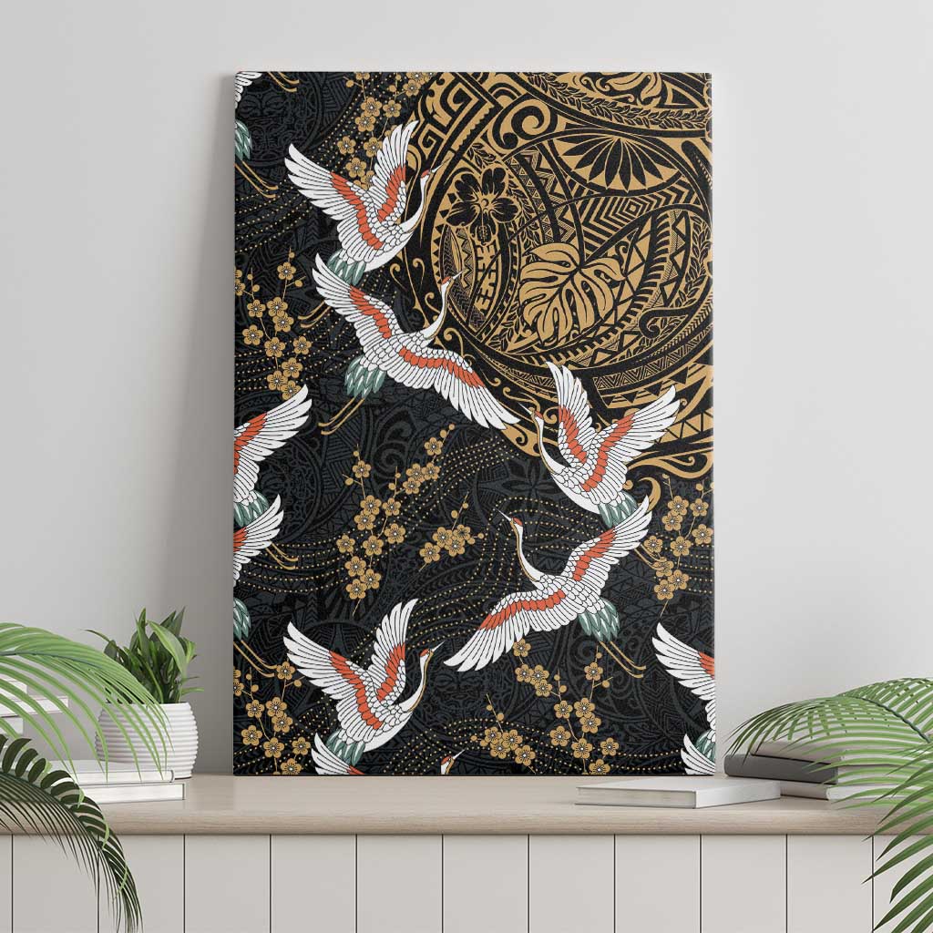 Hawaii and Japanese Together Canvas Wall Art Cranes Birds with Kakau Pattern LT03 - Polynesian Pride