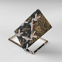 Hawaii and Japanese Together Canvas Wall Art Cranes Birds with Kakau Pattern LT03 With Frame Black - Polynesian Pride