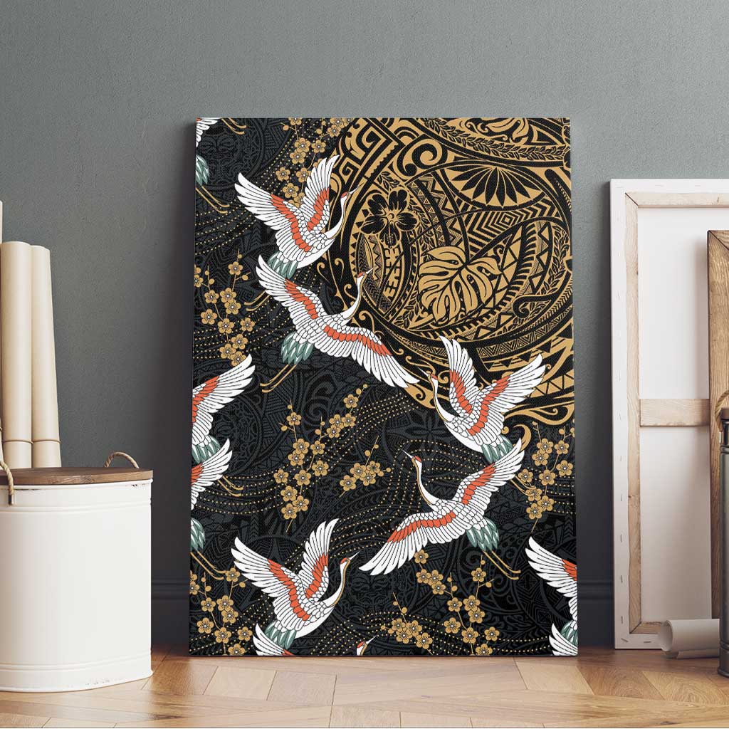 Hawaii and Japanese Together Canvas Wall Art Cranes Birds with Kakau Pattern LT03 - Polynesian Pride