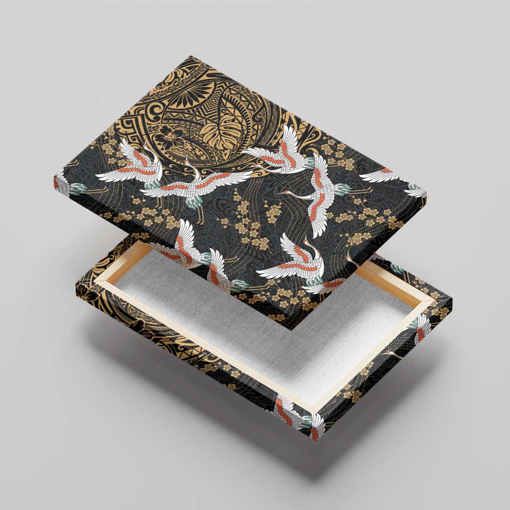 Hawaii and Japanese Together Canvas Wall Art Cranes Birds with Kakau Pattern LT03 - Polynesian Pride