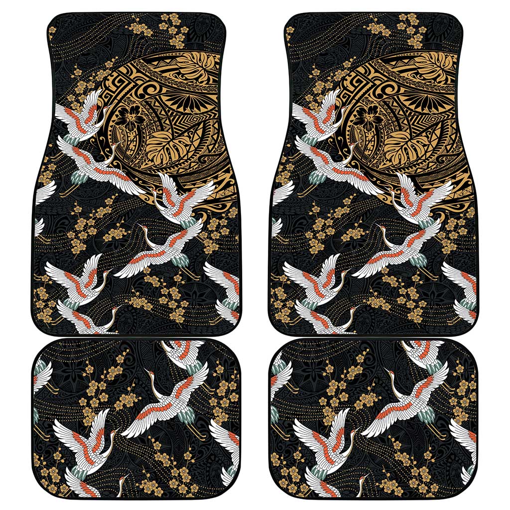 Hawaii and Japanese Together Car Mats Cranes Birds with Kakau Pattern LT03 - Polynesian Pride