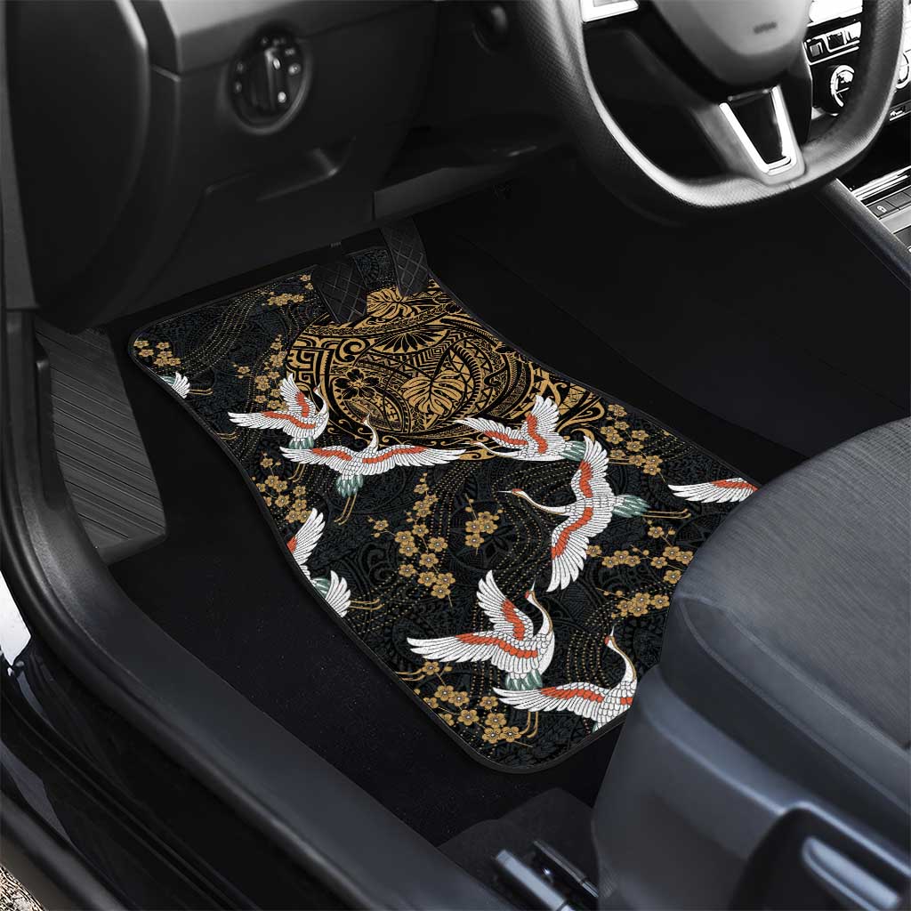 Hawaii and Japanese Together Car Mats Cranes Birds with Kakau Pattern LT03 - Polynesian Pride