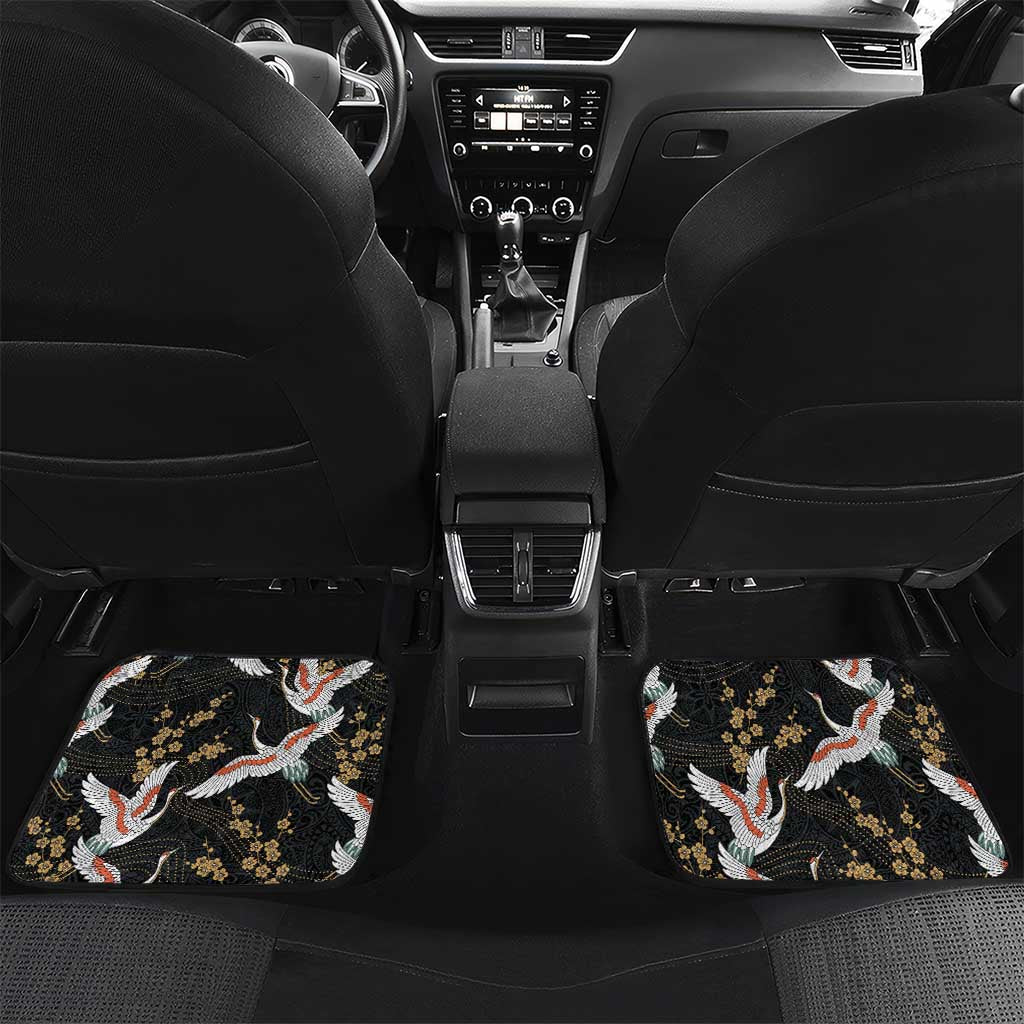 Hawaii and Japanese Together Car Mats Cranes Birds with Kakau Pattern LT03 Set 2pcs - Back Black - Polynesian Pride