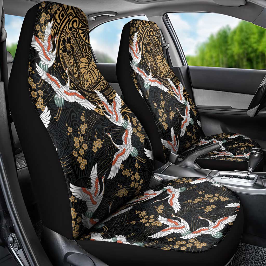 Hawaii and Japanese Together Car Seat Cover Cranes Birds with Kakau Pattern LT03 - Polynesian Pride