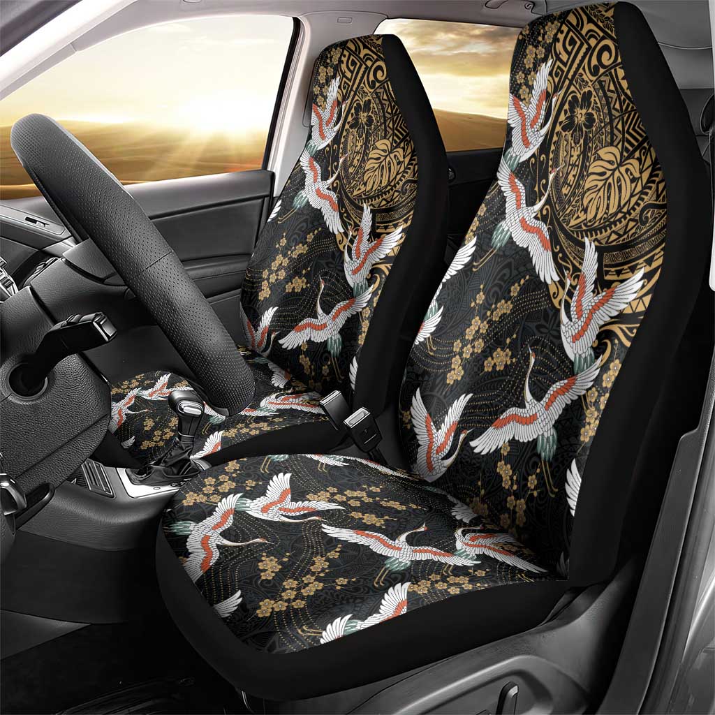 Hawaii and Japanese Together Car Seat Cover Cranes Birds with Kakau Pattern LT03 - Polynesian Pride