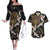 Hawaii and Japanese Together Couples Matching Off The Shoulder Long Sleeve Dress and Hawaiian Shirt Cranes Birds with Kakau Pattern