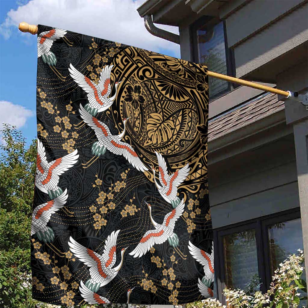 Hawaii and Japanese Together Garden Flag Cranes Birds with Kakau Pattern LT03 - Polynesian Pride
