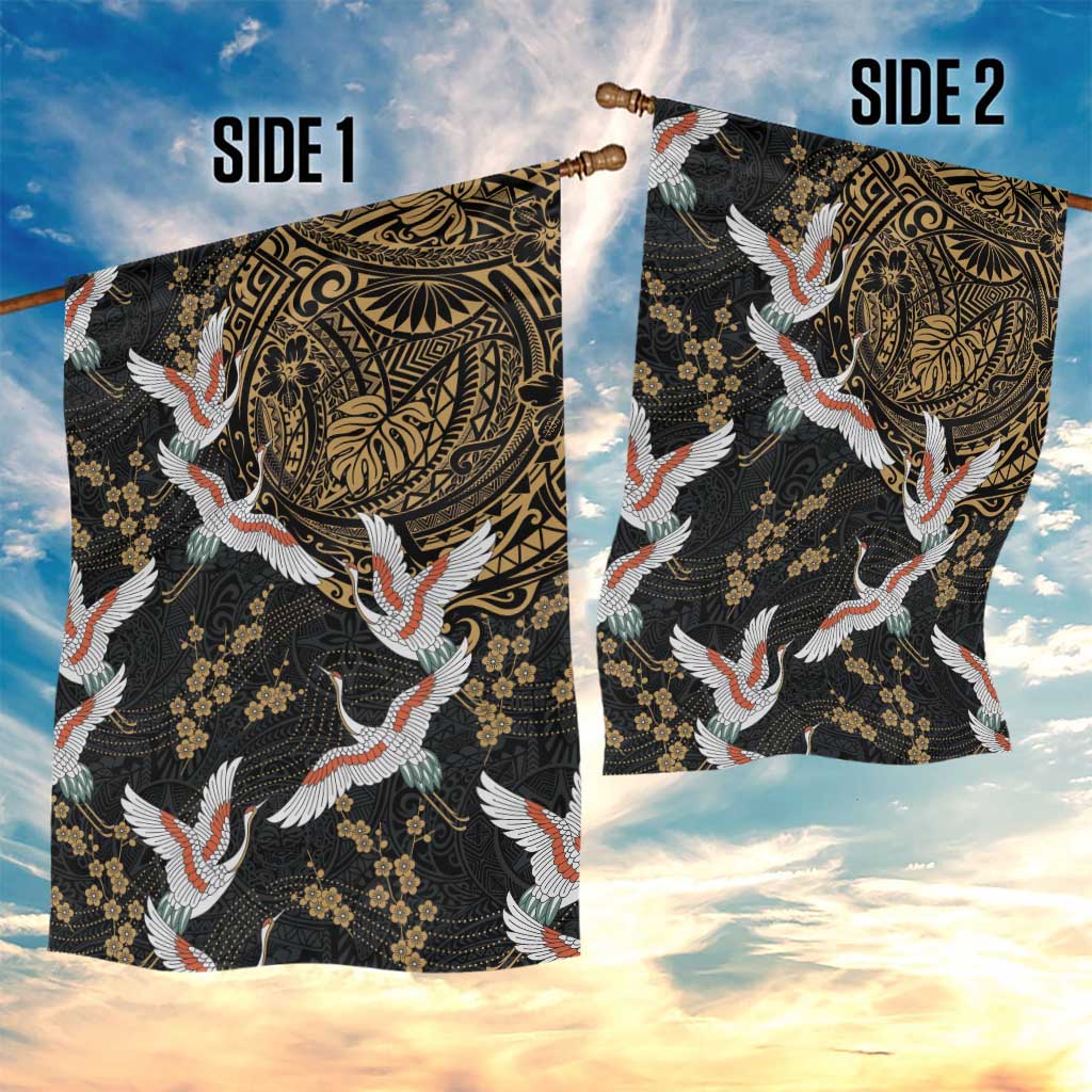 Hawaii and Japanese Together Garden Flag Cranes Birds with Kakau Pattern LT03 - Polynesian Pride
