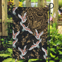 Hawaii and Japanese Together Garden Flag Cranes Birds with Kakau Pattern LT03 Garden Flag Black - Polynesian Pride
