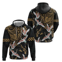 Hawaii and Japanese Together Hoodie Cranes Birds with Kakau Pattern LT03 - Polynesian Pride
