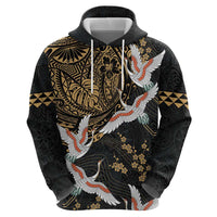 Hawaii and Japanese Together Hoodie Cranes Birds with Kakau Pattern LT03 - Polynesian Pride
