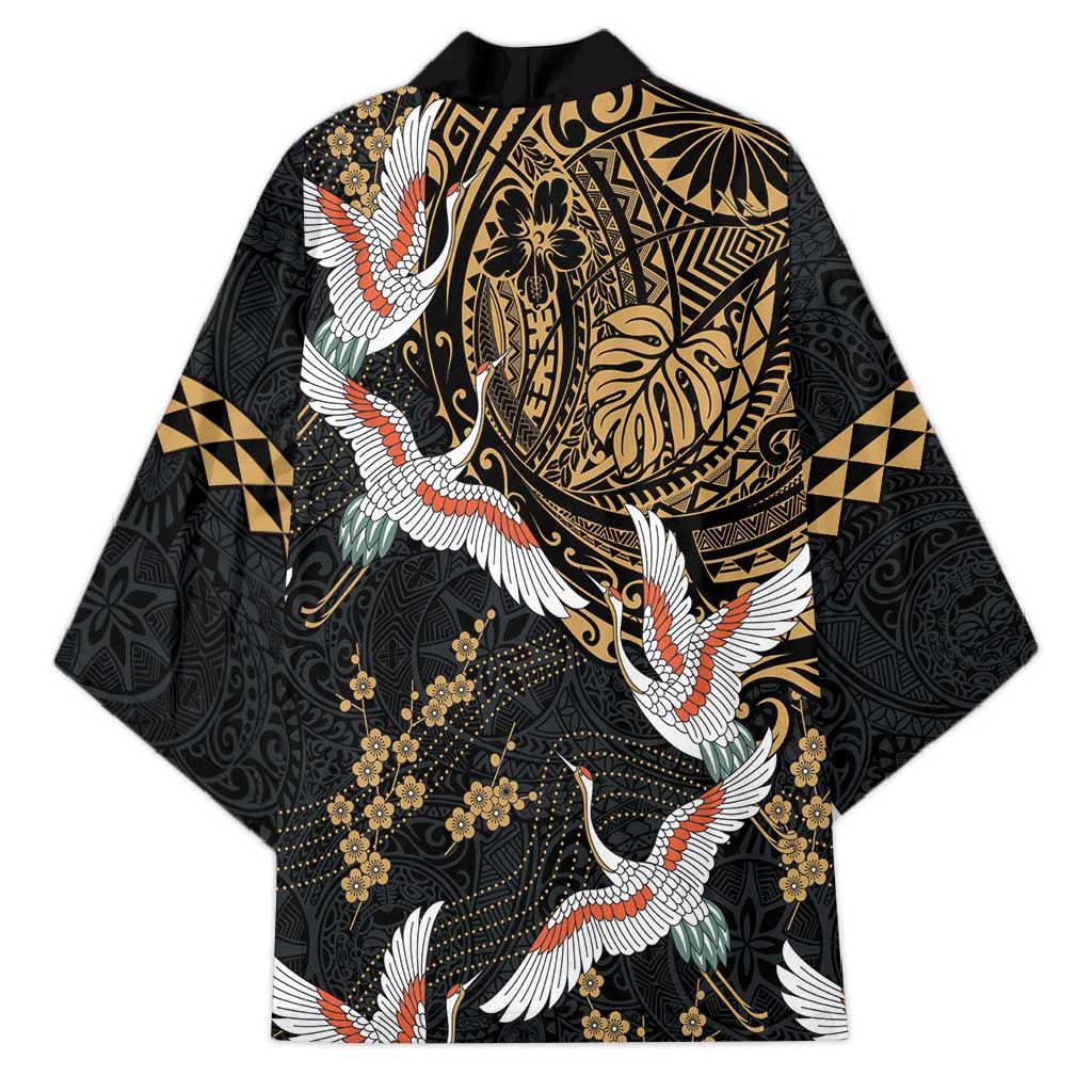 Hawaii and Japanese Together Kimono Cranes Birds with Kakau Pattern LT03 - Polynesian Pride
