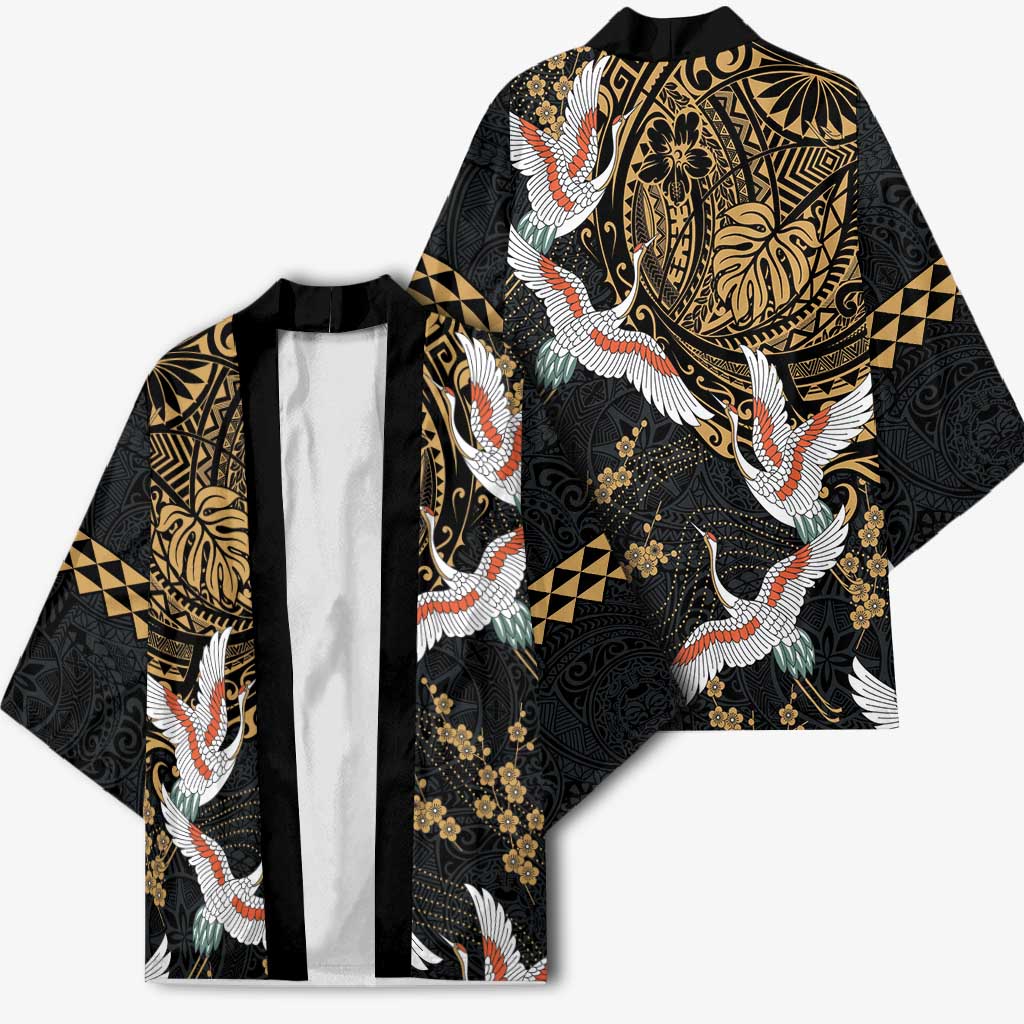 Hawaii and Japanese Together Kimono Cranes Birds with Kakau Pattern LT03 - Polynesian Pride