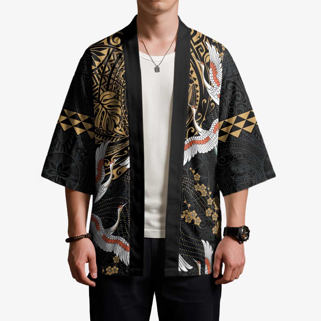 Hawaii and Japanese Together Kimono Cranes Birds with Kakau Pattern LT03 - Polynesian Pride