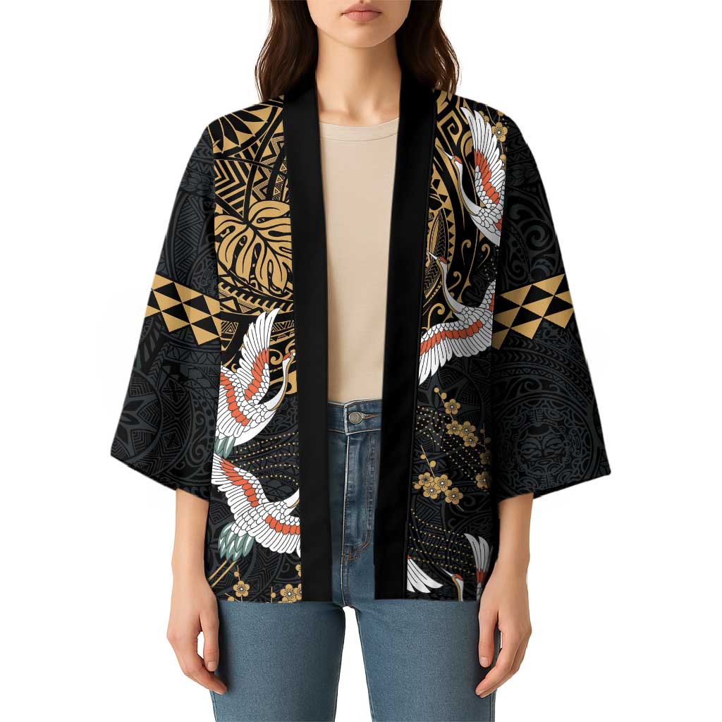 Hawaii and Japanese Together Kimono Cranes Birds with Kakau Pattern LT03 - Polynesian Pride